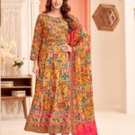 FULL GOWN -ORANGE PRINTED SILK