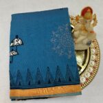 BLUE COLOUR - PURE CHANDERI COTTON SAREE WITH BLOUSE AND APPLIQUE WORK