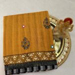 YELLOW COLOUR - PURE  CHANDERI COTTON SAREE WITH BLOUSE AND APPLIQUE WORK