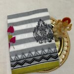 WHITE PURE  CHANDERI COTTON  SAREE -  WITH BLOUSE AND APPLIQUE WORK