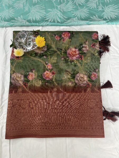 GREEN CHANDERI SILK SAREE-WITH BLOUSE