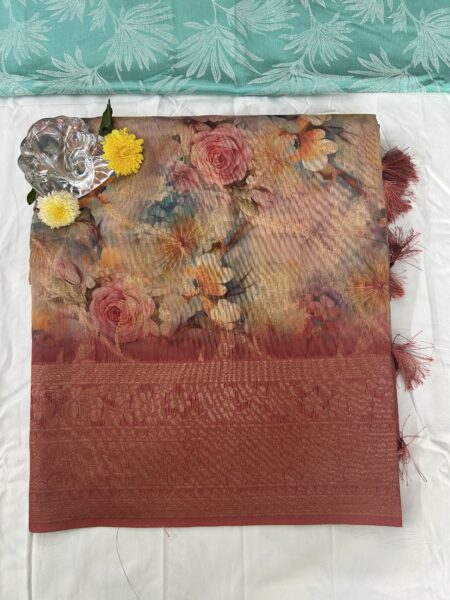 MULTI PASTEL COLOUR CHANDERI SILK SAREE -  WITH BLOUSE