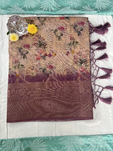 CREAM WITH FLORAL CHANDERI SILK SAREE- WITH BLOUSE