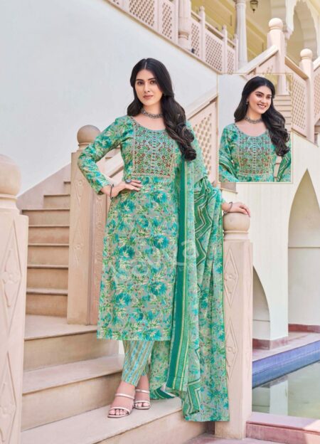 MALAYSIAN  COTTON FULL SUIT -GREEN COLOUR