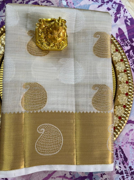 CREAM COLOUR - TUSSAR SAREE WITH BLOUSE