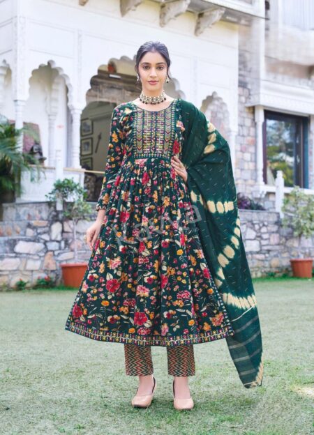 DARK GREEN NYRA CUT FLORAL PRINT - FULL SET