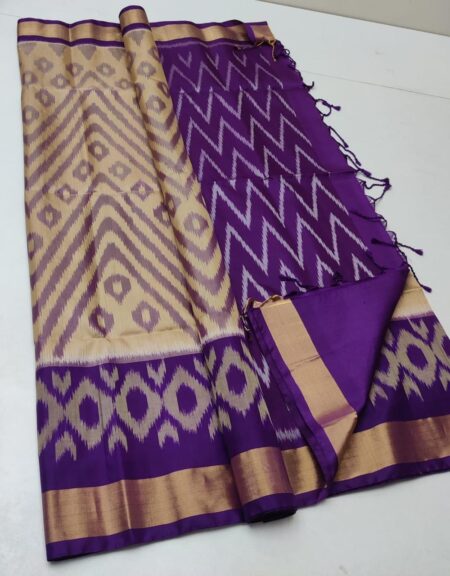 PURE SOFT SILK POCHAMPALLI  SAREE - CREAM WITH VIOLET COLOUR
