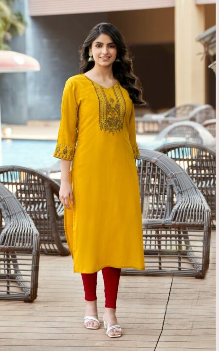 YELLOW COLOUR RAYON KURTI