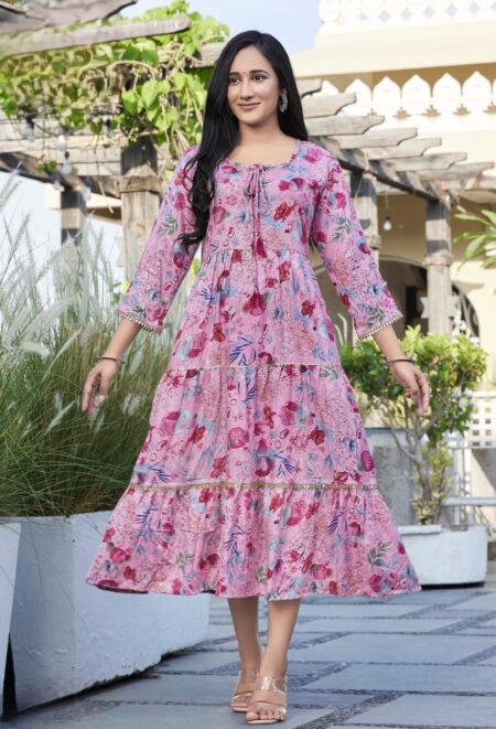 FLAIRED  GOWN -  LIGHT ROSE