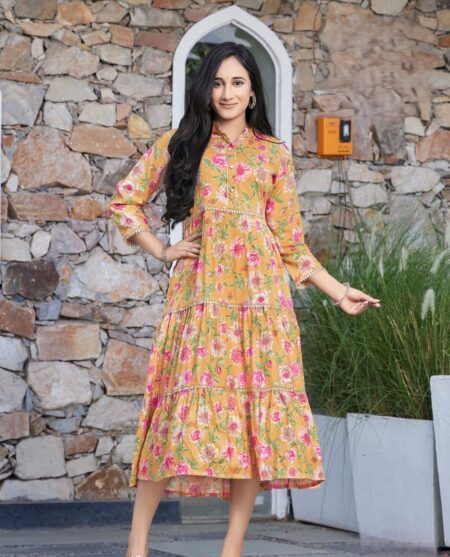 FLAIRED  GOWN  - MUSTARD