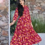 FLAIRED GOWN - REDISH PINK