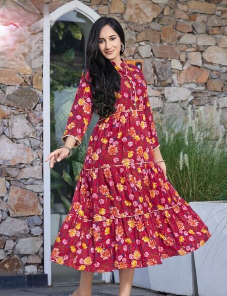 FLAIRED GOWN - REDISH PINK