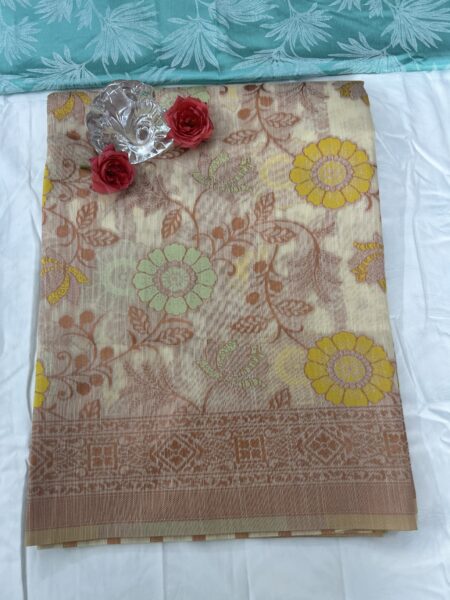 LINEN COTTON CREAM COLOUR SAREE
