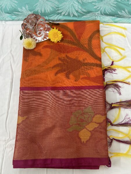 IKKAT POCHAMPALLI SAREE WITH BLOUSE -VIBRANT ORANGE  COLOUR