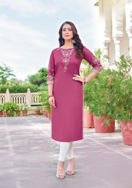 REDISH PINK  HEAVY RAYON KURTI