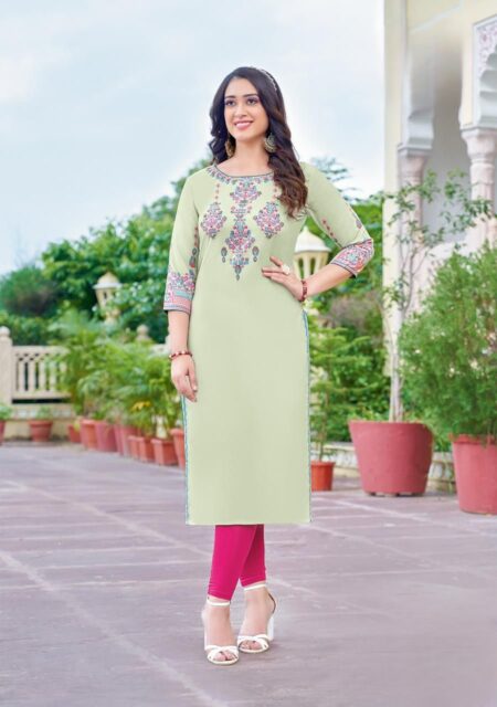 LIGH GREEN HEAVY RAYON KURTI