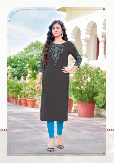 BLACK COLOUR - HEAVY RAYON KURTI