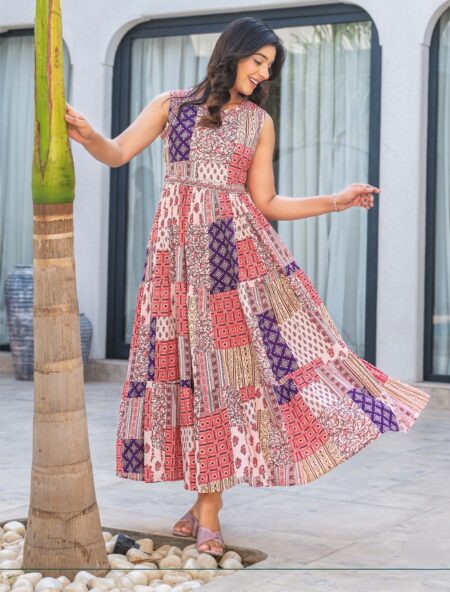 VIOLET, RED , CREAM - FULL GOWN