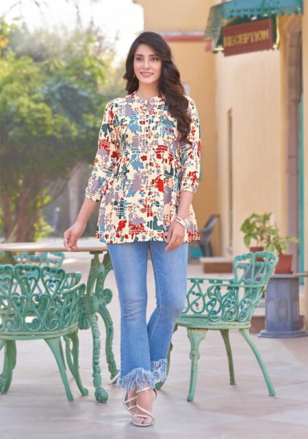 CREAM MULTI COLOUR - SHORT TOPS