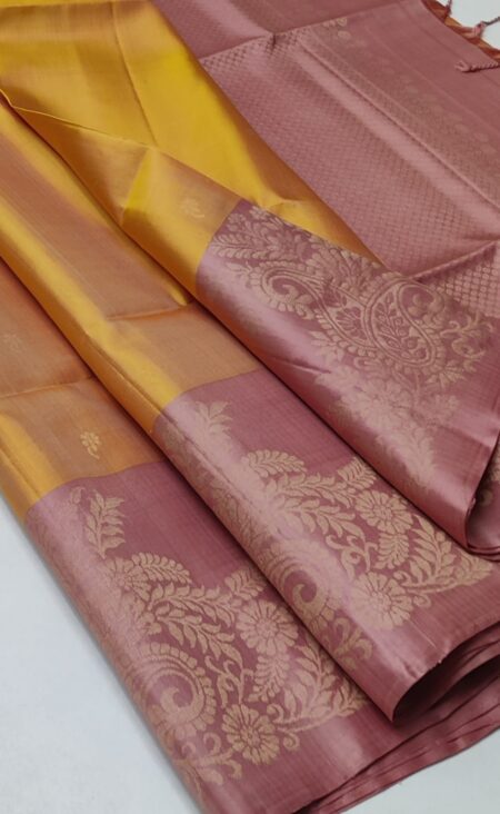 PURE SOFT SILK SAREE  - YELLOW COLOUR