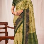 TUSSAR WITH CHANDERI SILK - CREAM - LIGHT GREEN