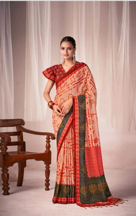 TUSSAR WITH CHANDERI SILK- CREAM - RED