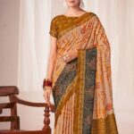 TUSSAR WITH CHANDERI  SILK - CREAM-  MUSTARD