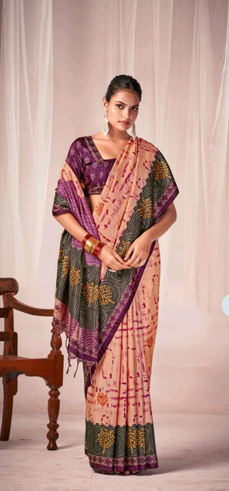 TUSSAR WITH CHANDERI  SILK - CREAM- VIOLET