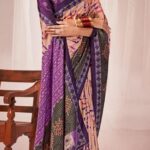TUSSAR WITH CHANDERI  SILK - CREAM - VIOLET 2