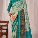 TUSSAR WITH CHANDERI - CREAM - GREEN