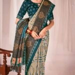 TUSSAR WITH CHANDERI SILK - CREAM - BLUE