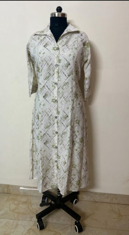 Z.A LINE KURTI - WHITE / GREEN  SHADE