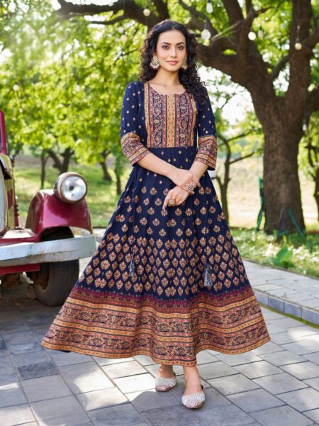 RAYON GOWN - NAVY BLUE