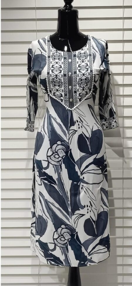 Z.BOLD PRINT KURTI- WHITE BLUE