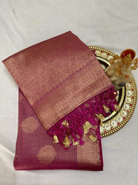 TUSSAR SAREE - PINK - GOLDEN