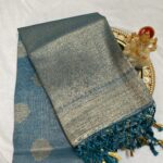 TUSSAR SAREE - BLUE - GOLDEN