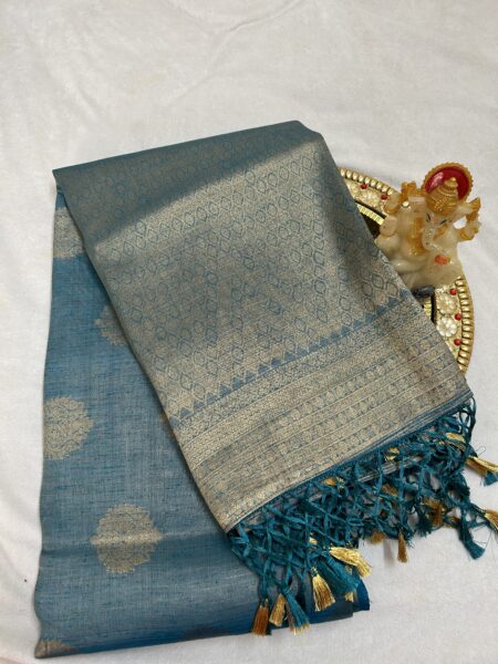 TUSSAR SAREE - BLUE - GOLDEN