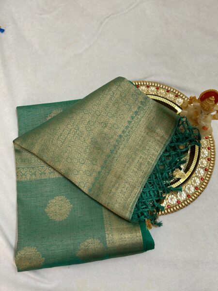 TUSSAR SAREE - GREEN - GOLDEN