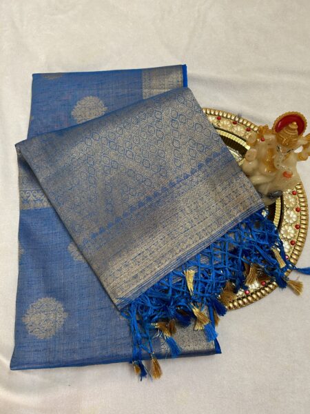 TUSSAR SAREE- SKY BLUE- GOLDEN