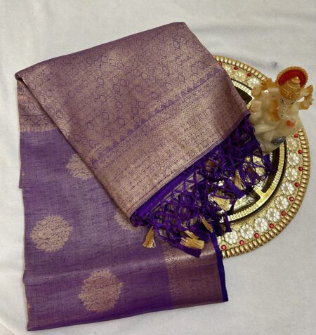 TUSSAR SAREE- VIOLET - GOLDEN