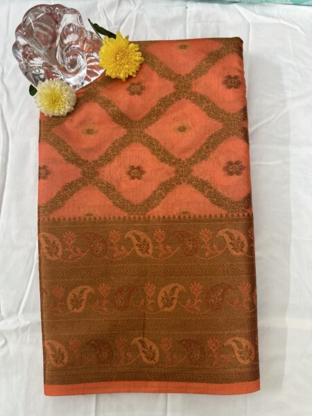 TUSSAR  WITH CHANDERI - LIGHT ORANGE