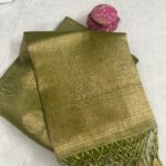 TUSSAR SAREE - PISTA  GREEN - GOLDEN