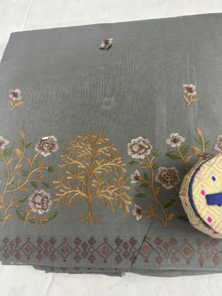 JASMINE EMBRODERY COTTTON  SAREE - ASH