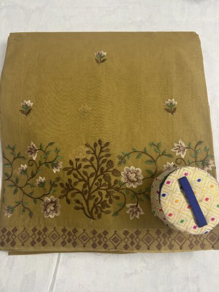JASMINE EMBRODERY  COTTON SAREE - MUSTARD