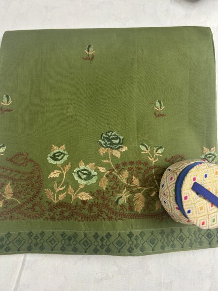 JASMINE  EMBRODERY COTTON SAREE - LIGHT GREEN
