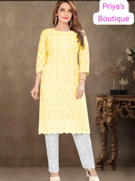PURE COTTON KURTI- YELLOW