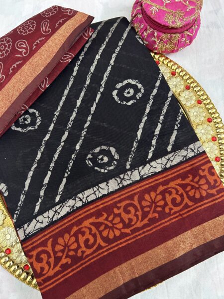SOFT COTTON SAREE - BLACK